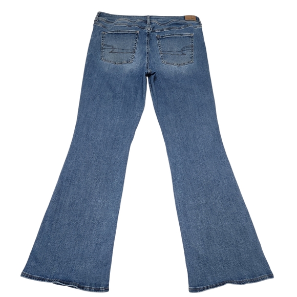 American Eagle Kick Boot Jeans 16 Blue Super Hi-Rise Next Level Stretch Flare - Picture 2 of 11